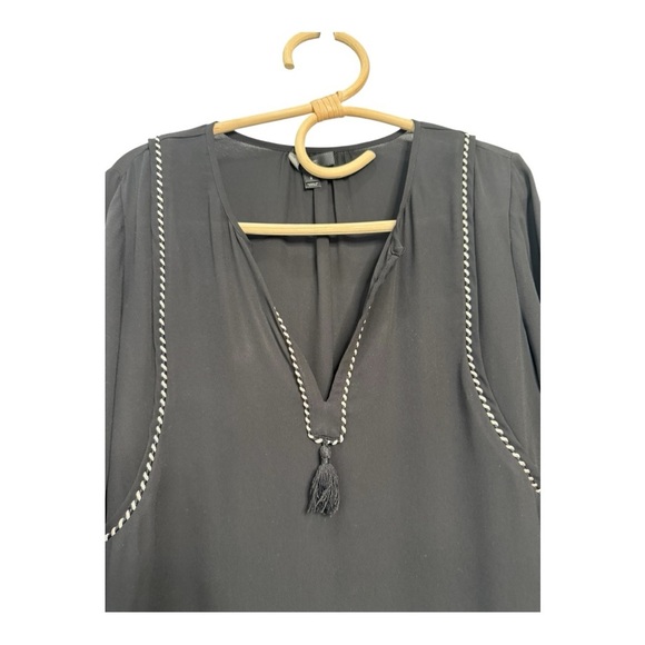 J. Crew Black White Split Neck Tassel Braided Trim Popover Tunic Womens Size 2 - Picture 9 of 10